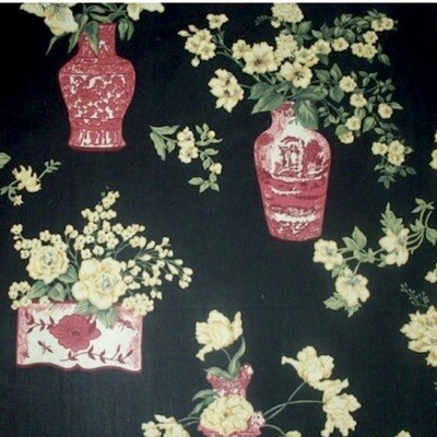 6.5 yds Thibaut Mandarin 100% Cotton Multi Black Floral Vases Decorator Fabric