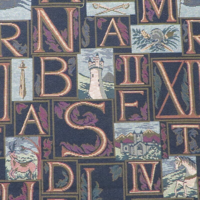 4.5 yds Tapestry Upholstery Fabric w/ Letters, Numbers, Animals, and More
