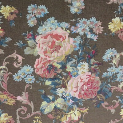 3 1/8 yards Ralph Lauren 100% Cotton Multi on Mocha Floral Print Fabric