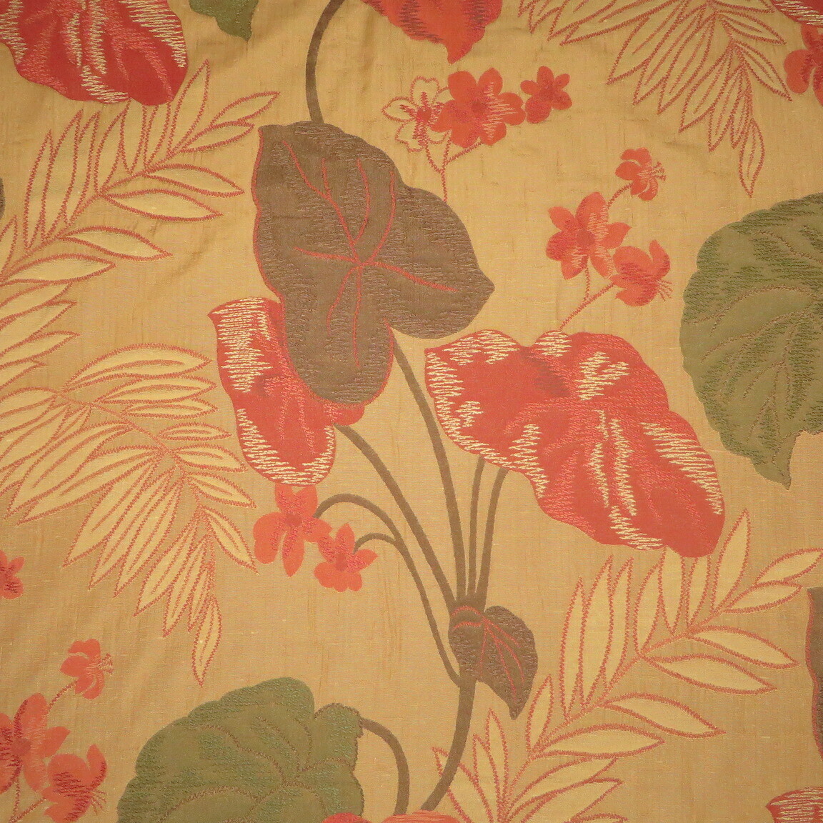 3 yds Tropical Floral Foliage Multipurpose Fabric w/ Embroidery Accents