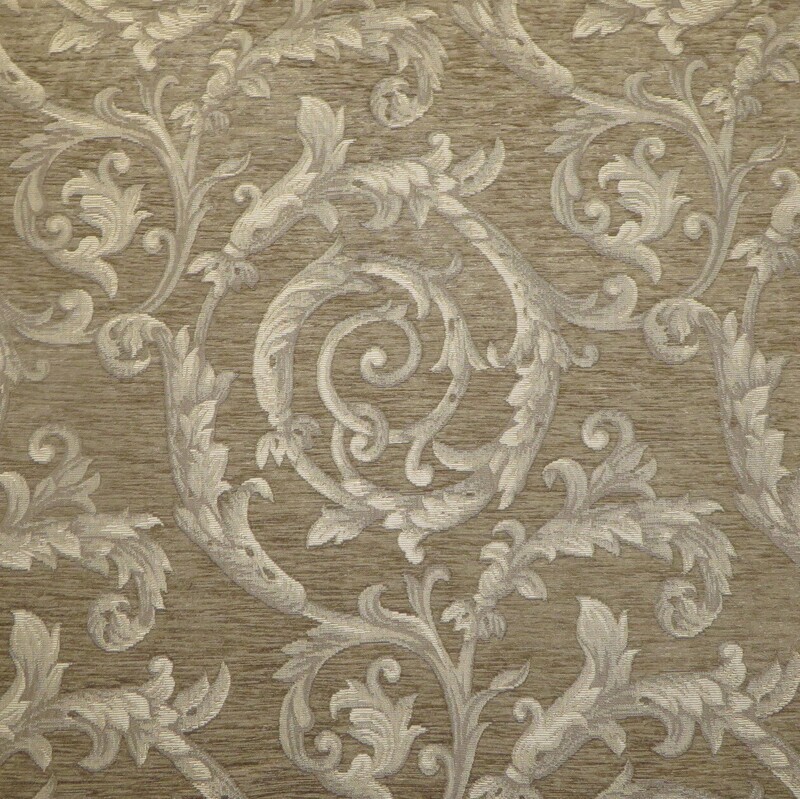 2.375 yds Leafy Scrollwork Tapestry Chenille Upholstery Fabric in Neutral Colors