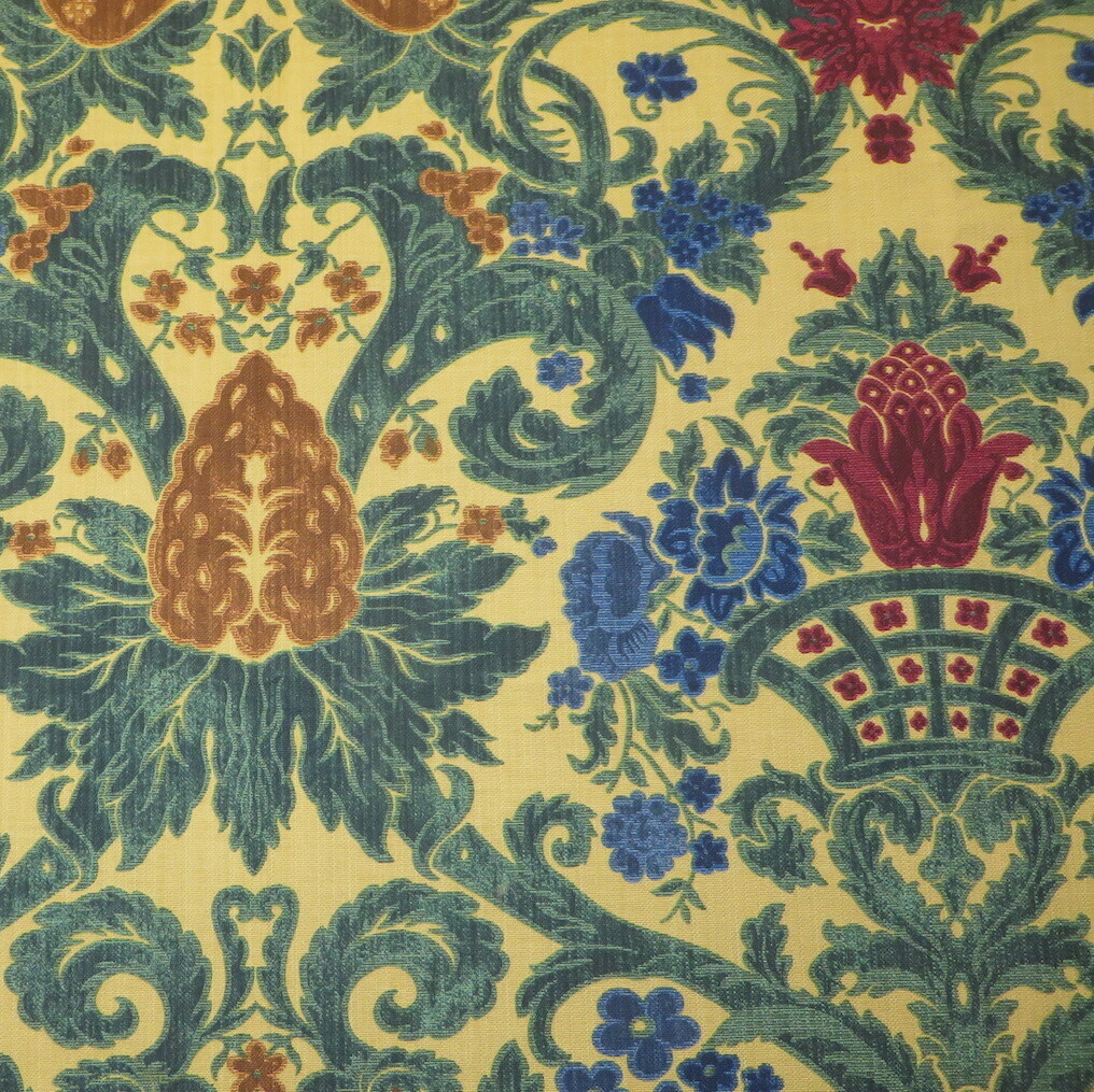 2.375 yds Outstanding Floral Basket 100% Linen Handprint Dual Purpose Fabric