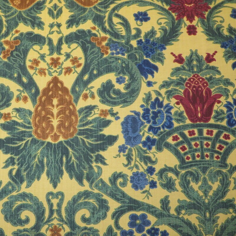 2.375 yds Outstanding Floral Basket 100% Linen Handprint Dual Purpose Fabric