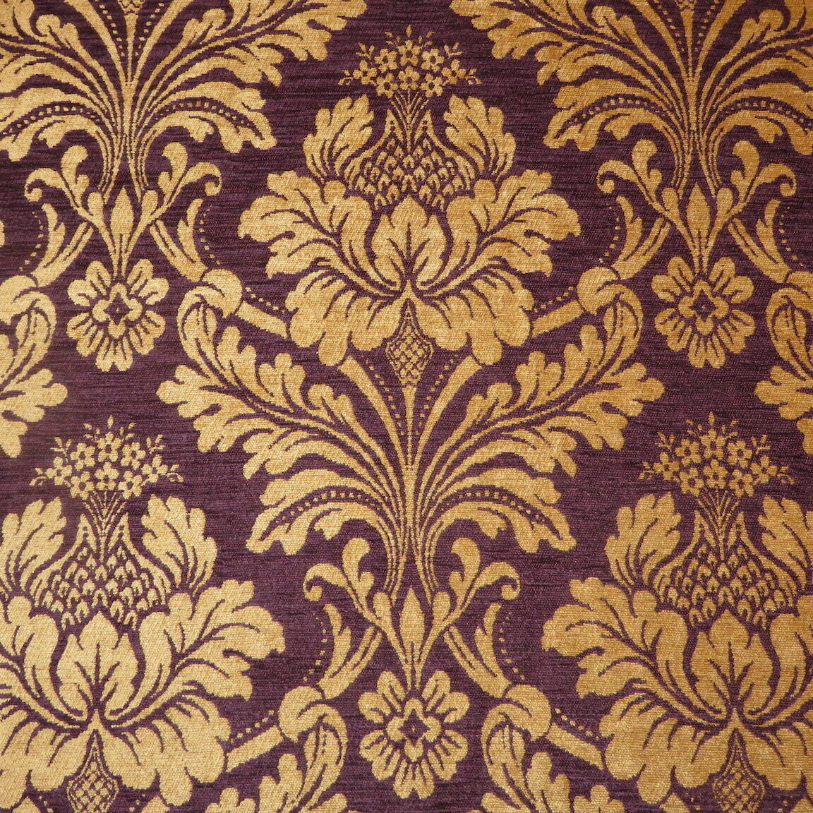 8 3/8 yds Thick Soft Rich Purple Gold Floral Damask Design Chenille