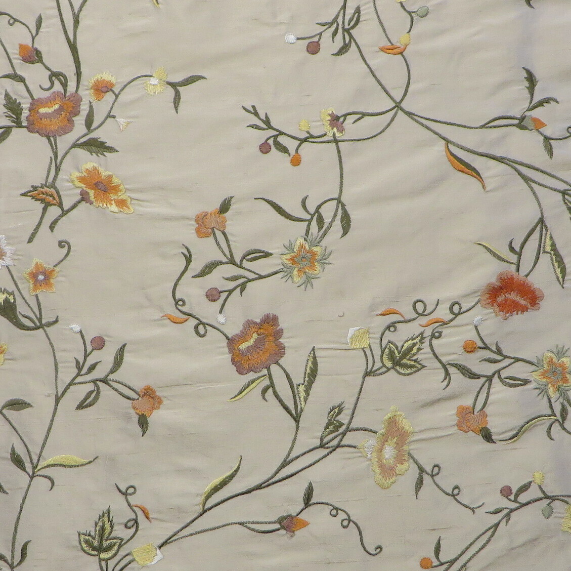 1.75 yards Floral VInes Embroidered 100% Silk Spring Multi Decorating Fabric