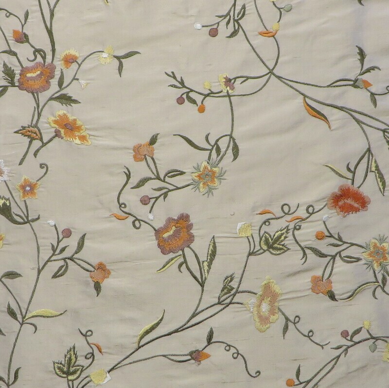 1.75 yards Floral VInes Embroidered 100% Silk Spring Multi Decorating Fabric