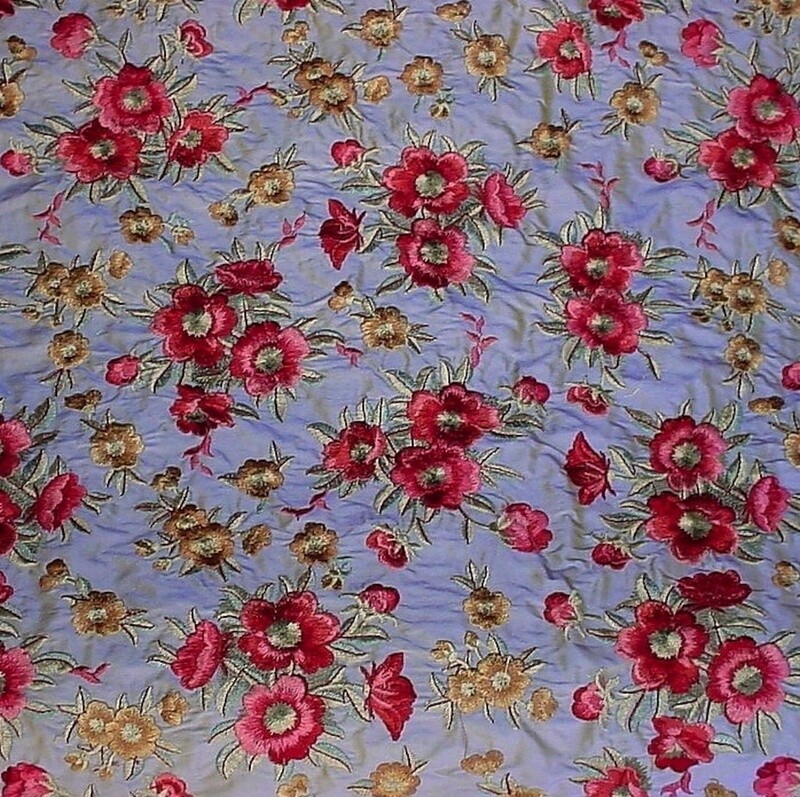 2.875 yds Extravagant Embroidered Floral 100% Silk Multipurpose Fabric