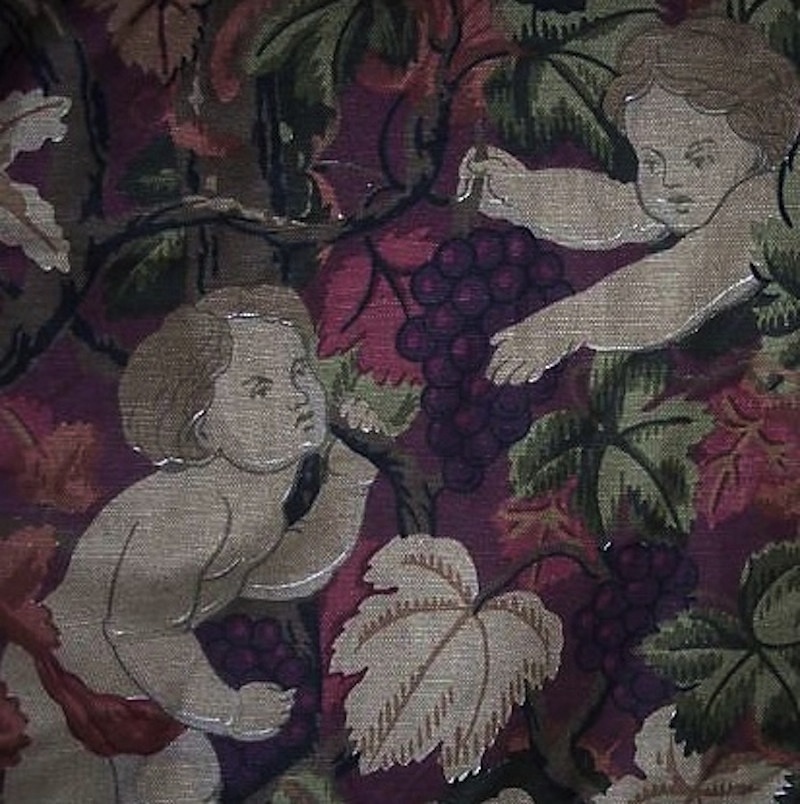 7.8+ yards 100% Linen Cherubs Grapes Bacchanal Handprinted Fabric