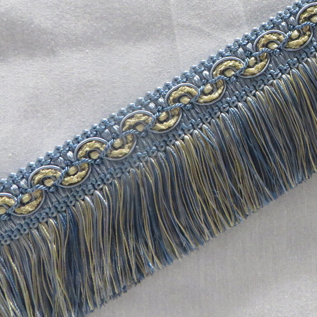 14 yds Blue Beige Skirt Fringe with Chenille Accented Gimp Top