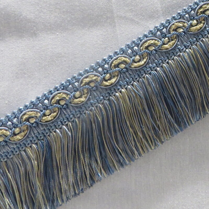 14 yds Blue Beige Skirt Fringe with Chenille Accented Gimp Top