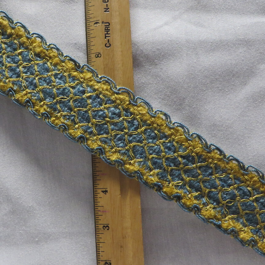 11 yds Velvety Chenille Metallic Accented Flat Braid Trim in Blue and Gold