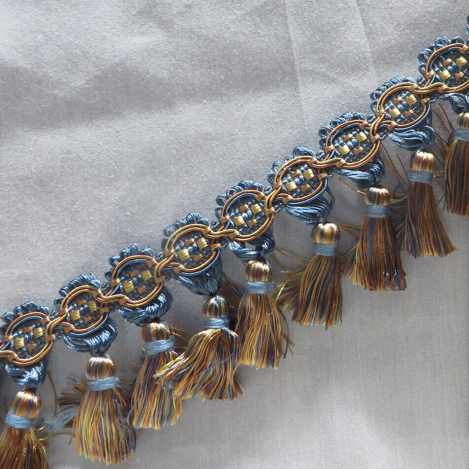 Lustrous Blue &amp; Copper Silk Scalamandre Tassel Fringe By the Yard
