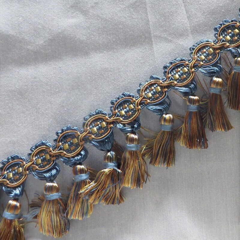 Lustrous Blue &amp; Copper Silk Scalamandre Tassel Fringe By the Yard