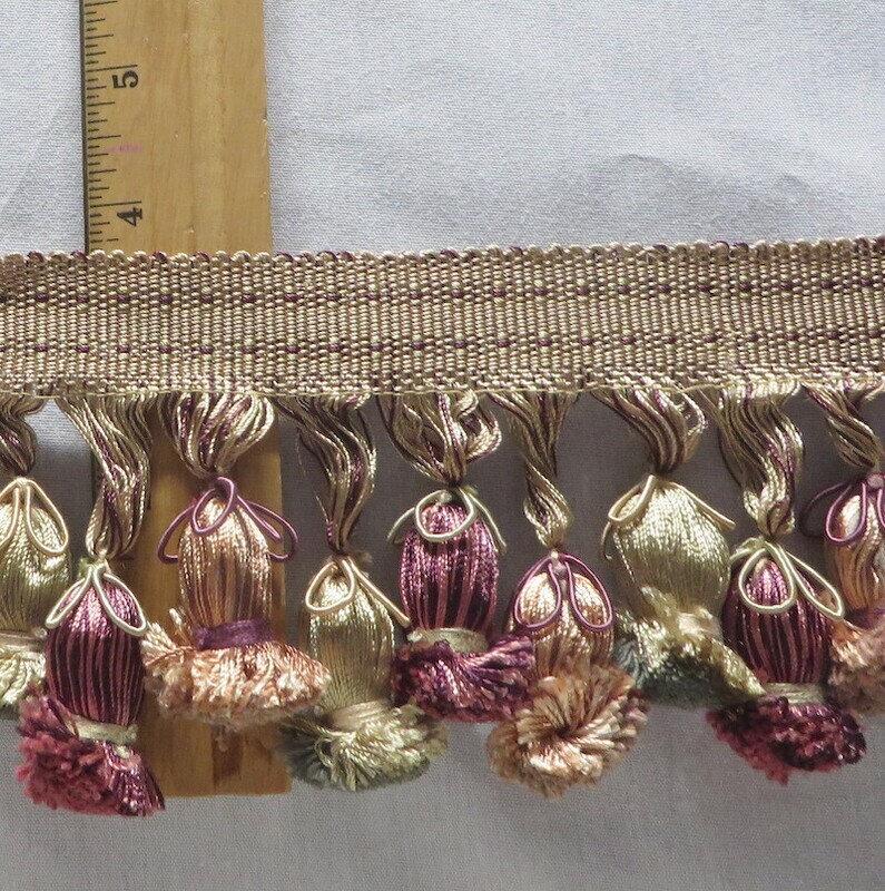 12 yds Rose, Green, Lavender, Beige Onion Tassel Fringe Trim
