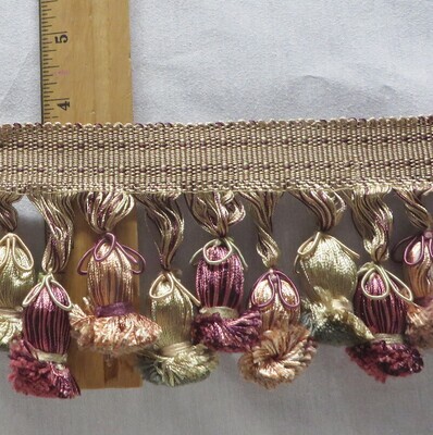 12 yds Rose, Green, Lavender, Beige Onion Tassel Fringe Trim