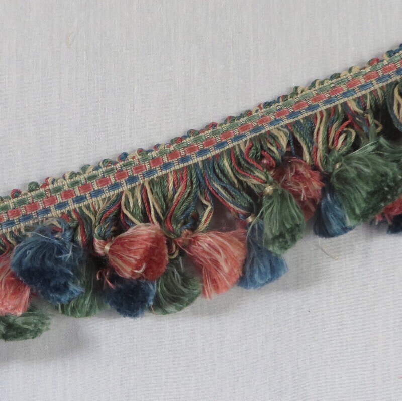 2 1/8 yds New Vintage Brunschwig Blue Rose Green Tassel Fringe