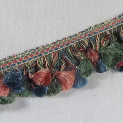 2 1/8 yds New Vintage Brunschwig Blue Rose Green Tassel Fringe