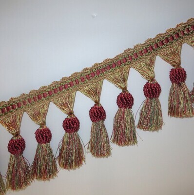 4 yards X- Long Burgundy Green Gold Tassel Fringe