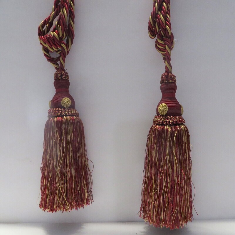 Pair Gold and Cranberry Single Tassel Tiebacks