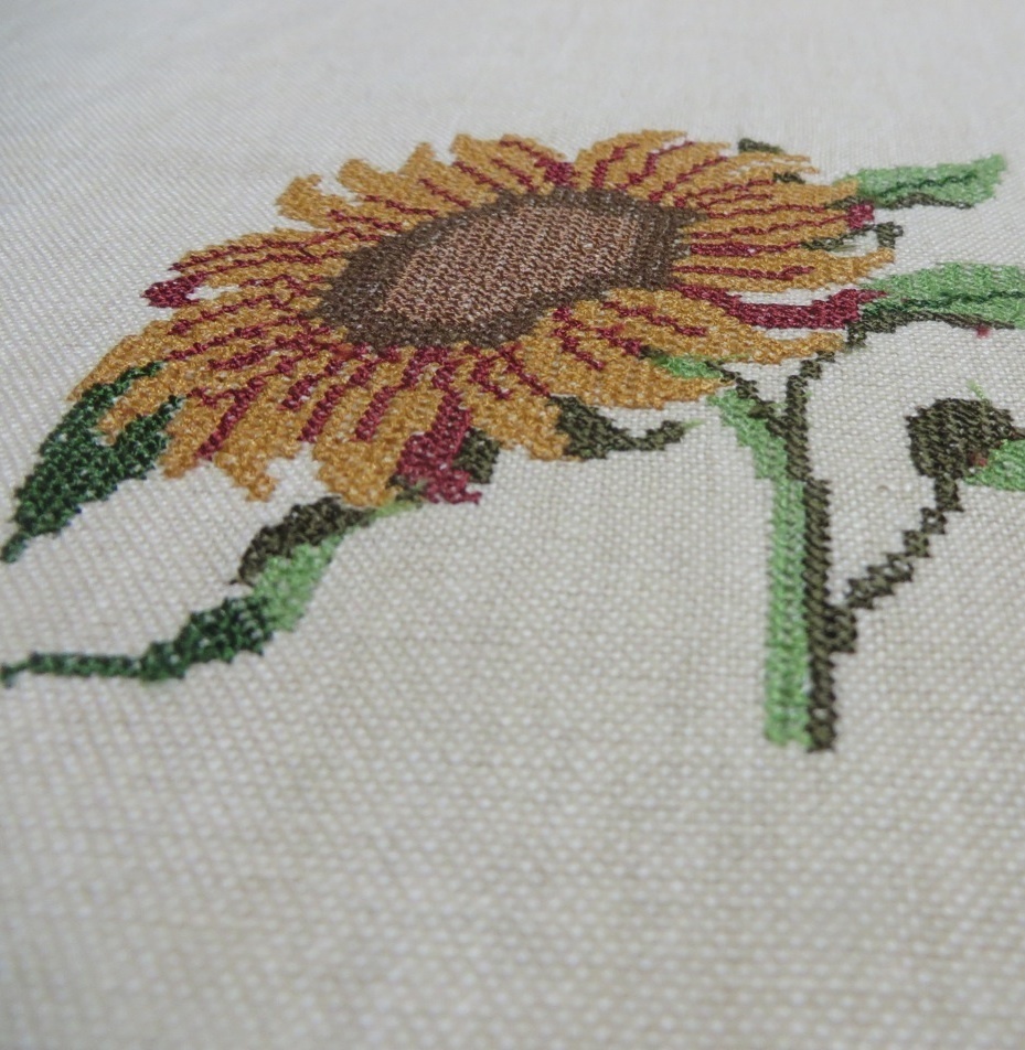 11.5 yds x 2 Cheerful Yellow Sunflower Hand Embroidered Cotton Drapery Fabric