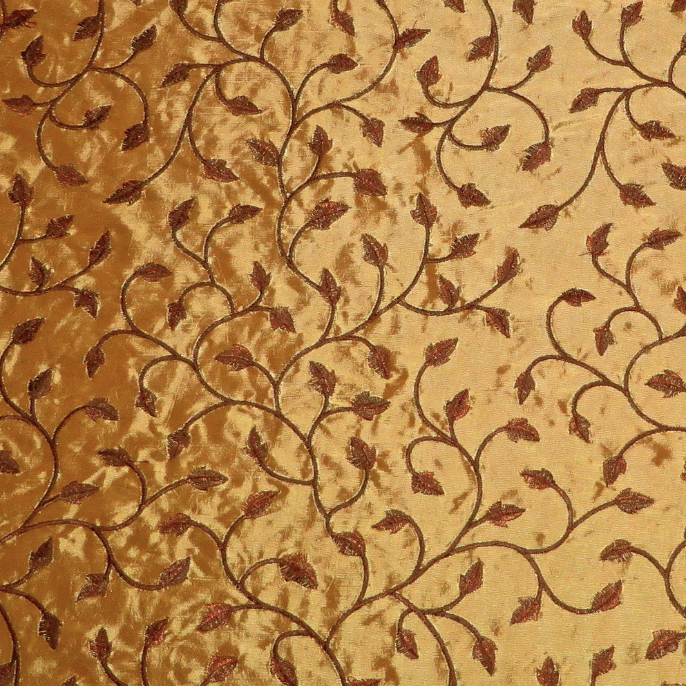 9 yds Embroidered Arts &amp; Crafts Foliage Leaves on Rich Gold Taffeta Fabric
