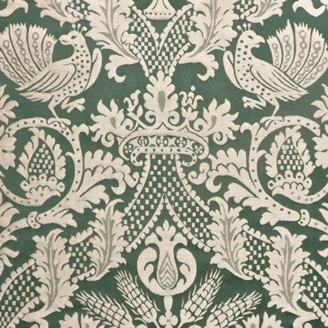 11 yds Dk Green  Scalamandré  Bird Crown 100% Silk Damask Designer Fabric