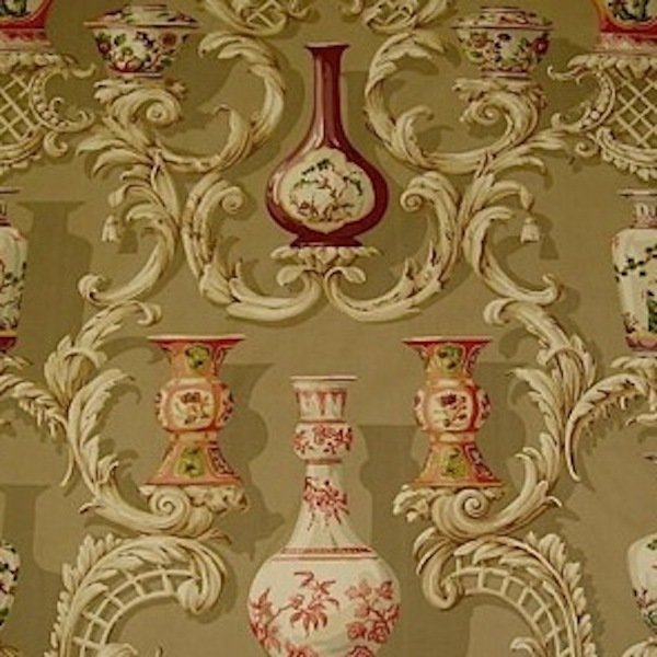 Swatch: Schumacher Chinese Vases 100% Cotton Handprinted Fabric