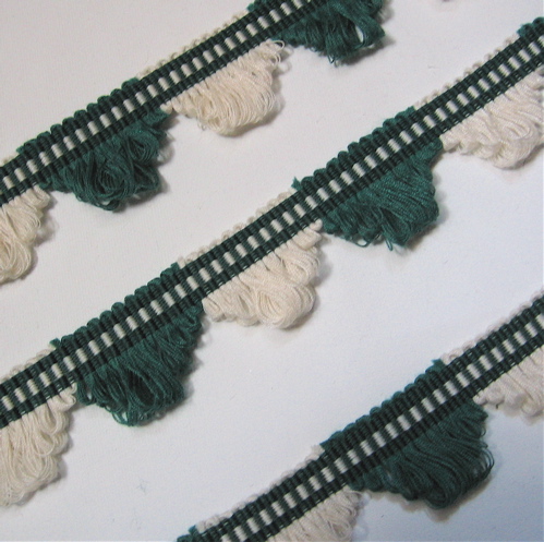 Full 27 YDS New Vintage CLARENCE HOUSE Dk Green White Scallop Loop Fringe Trim