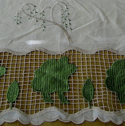108&quot; Dble Width Embroidery Sheer Drapery/Curtain Fabric w/ Green Trees