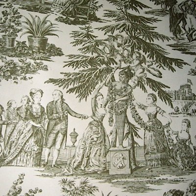 Lee Jofa Historic 18th Century Repro Olive &amp; Cream Toile Wallpaper - Triples