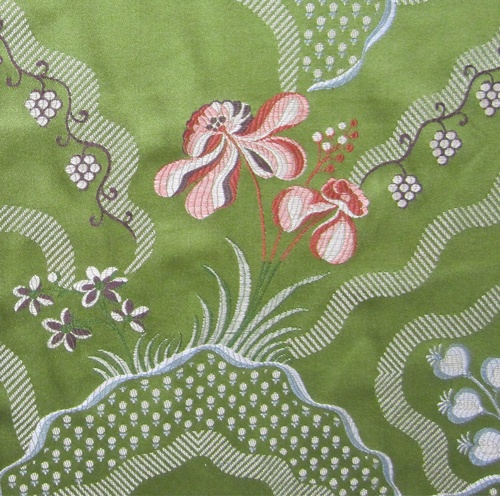 1.5 yds French Floral Embroidered Green Satin Brocade Lee Jofa Fabric
