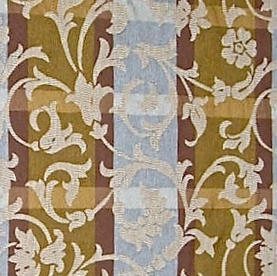 Swatch: RAllen Blue Taupe Jacquard Damask Stripe Upholstery Fabric
