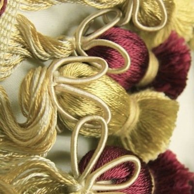 Special Purchase: Rich Burgundy &amp; Gold Fancy Thick Tied Tassel Fringe Trim BTY