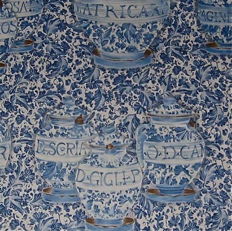 Blue Toile Cotton Print Drapery Fabric from Vatican Library Collection