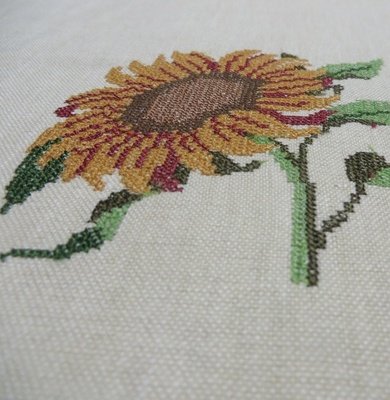 11.5 yds x 2 Cheerful Yellow Sunflower Hand Embroidered Cotton Drapery Fabric