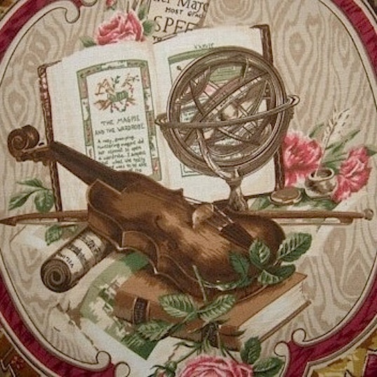 Stroheim &amp; Romann Sonata Music Violin Roses Linen Print Fabric BTY