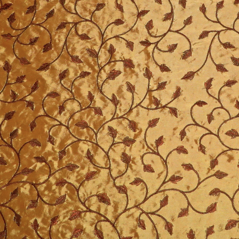 9 yds Embroidered Arts &amp; Crafts Foliage Leaves on Rich Gold Taffeta Fabric