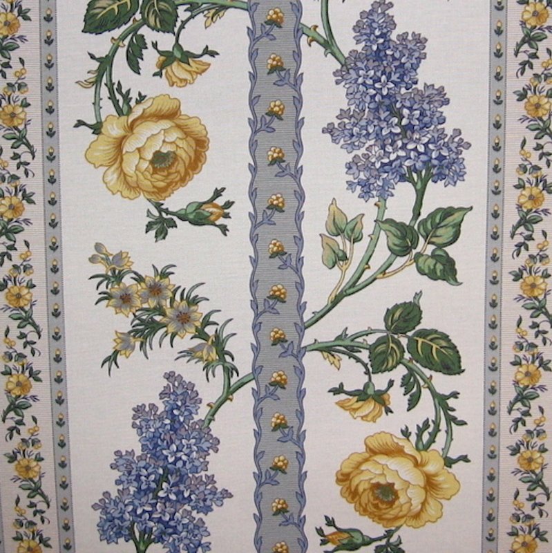 6.5 yds Schumacher French Blue Yellow Floral Stripe Cotton Print Fabric