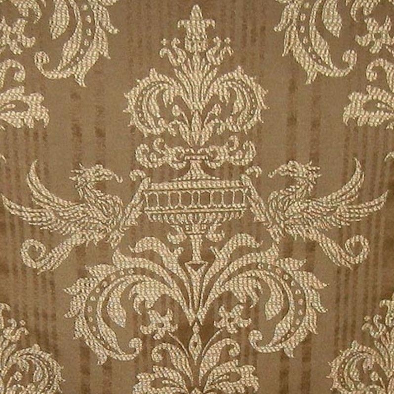 9 2/3 yds Brunschwig et Fils Gothic Griffin Gargoyle Embroidered Mocha Satin Stripe Upholstery Drapery Fabric