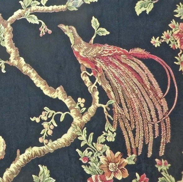 5 yards Striking Bird of Paradise Black Multi Tapestry Upholstery Fabric from Italy
