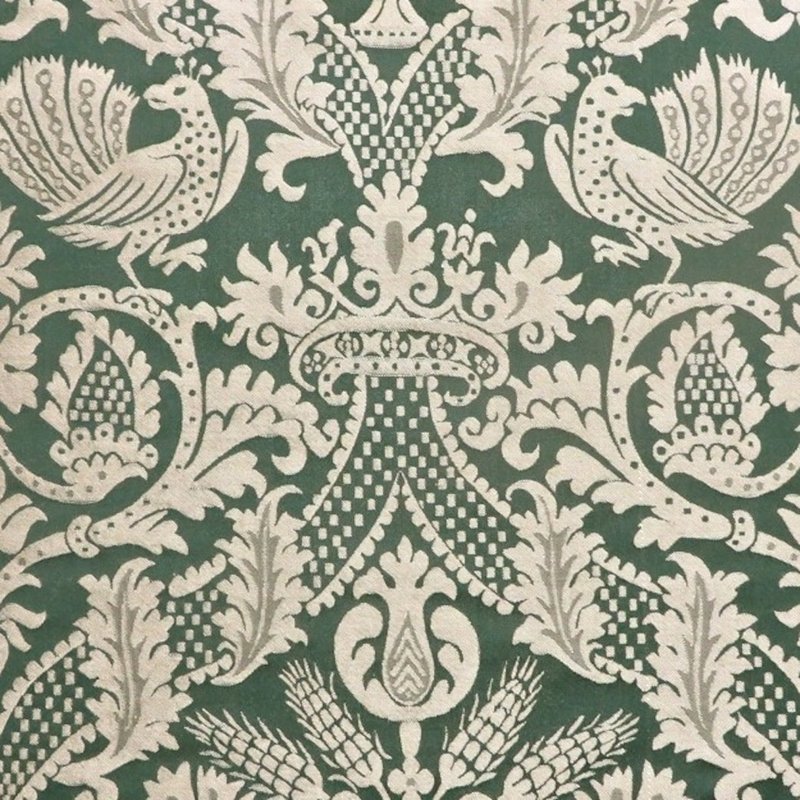 11 yds Dk Green  Scalamandré  Bird Crown 100% Silk Damask Designer Fabric