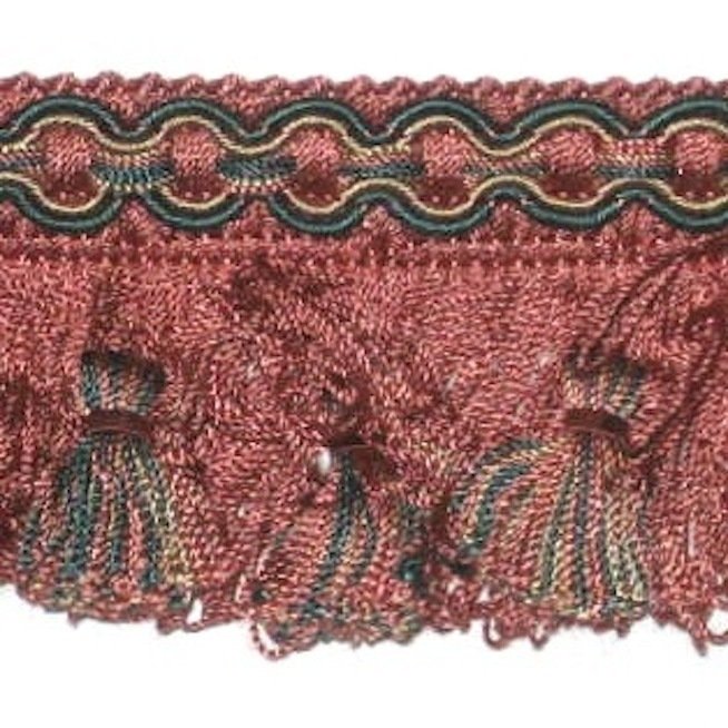 3 7/8 yds Fancy Combo Loop Gimp Tassel Trim Rusty Rose, Beige Teal Green