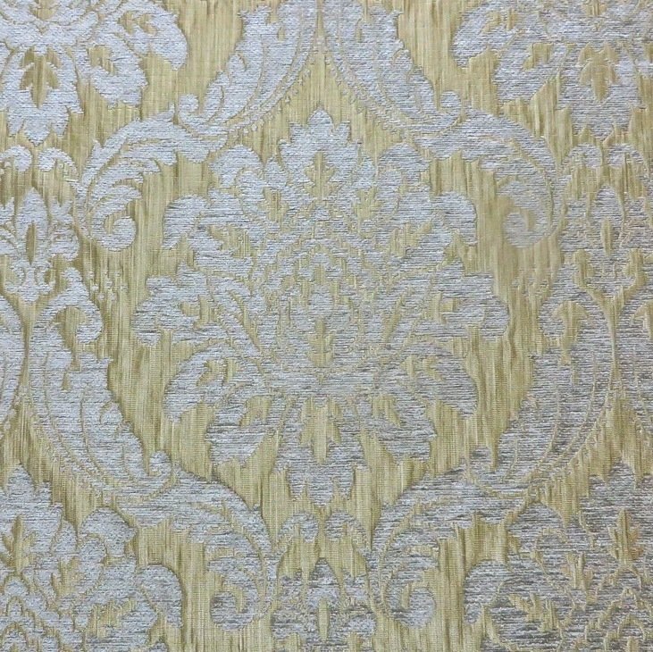12+ yards Beacon Hill Aqua Gray Chenille Damask Striated Gold Designer Upholstery Fabric