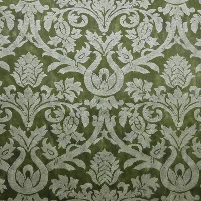 Best Buy! Fortuny Style Da Vinci Hand Printed Olive Stamped Damask Cotton Decorator Fabric