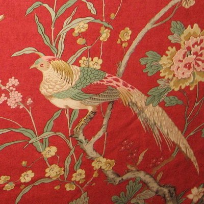 10.25 yds Schumacher Red Multi Asian Birds Floral Multi Purpose Print Fabric