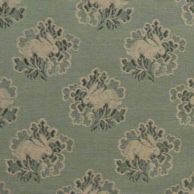 6 7/8 yds Adorable RARE Brunschwig Green Bunny Lampas Embroidery Style Fabric