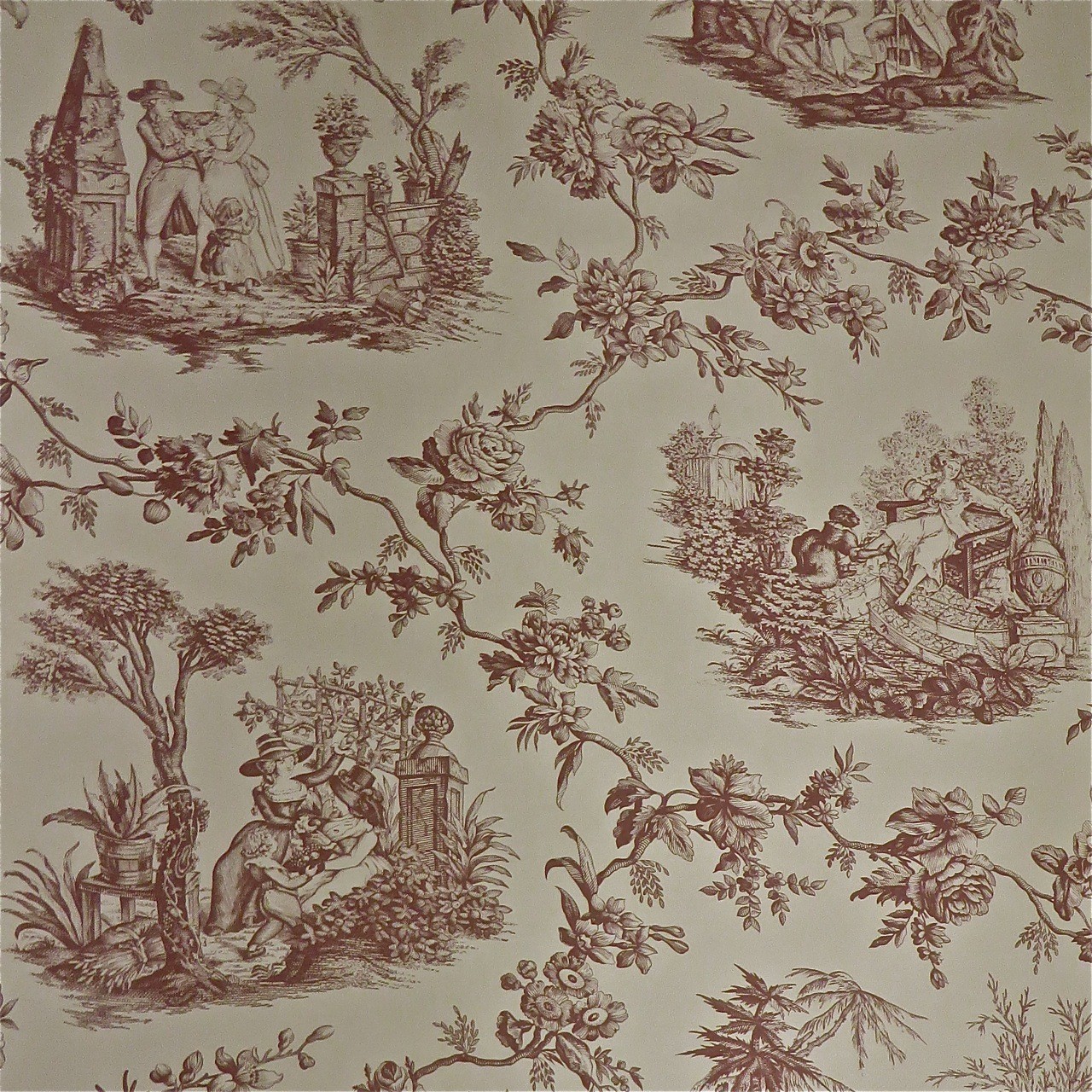 Lee Jofa Quatre Saisons (4 Seasons) Historic Mauve Toile Wallpaper Triple Rolls