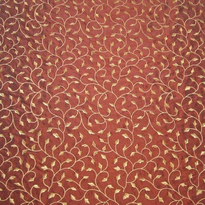 7.25 yds  Embroidered Foliage Leaves Taffeta Fabric in Tuscan Red and Gold