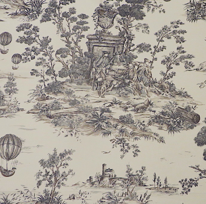 3.25 yds 63&quot; wide Historic Repro Montgolfier 18th Century Scenic Balloon Toile Decorating Fabric