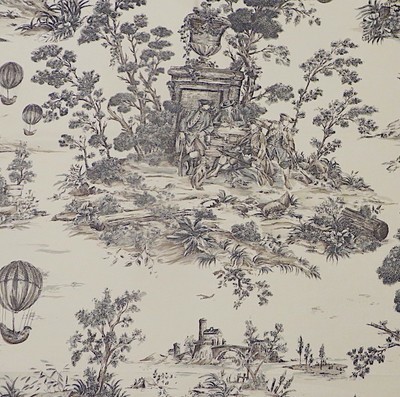 3.25 yds 63&quot; wide Historic Repro Montgolfier 18th Century Scenic Balloon Toile Decorating Fabric